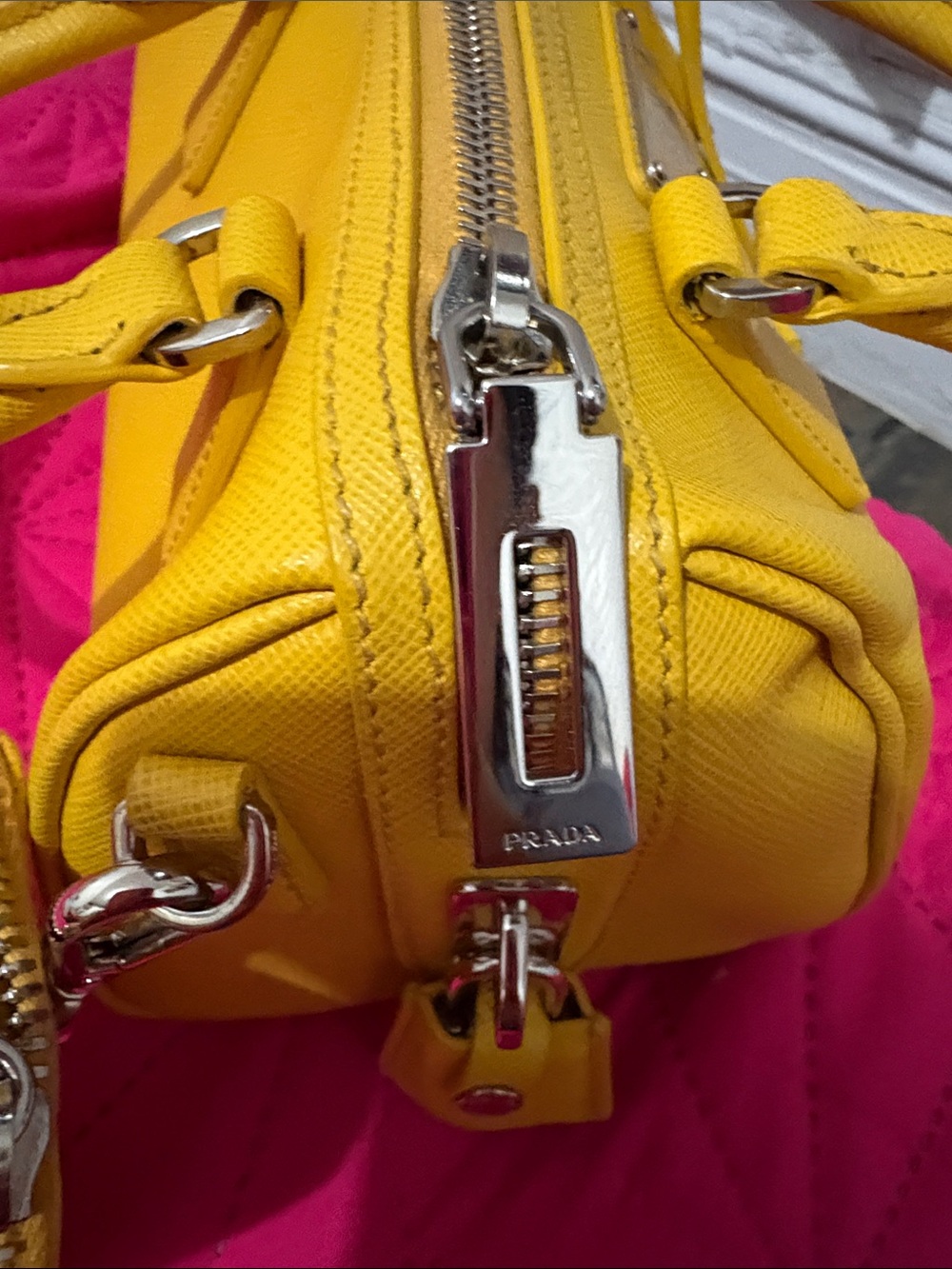 Prada Yellow Saffiano Leather Mini Bowling Bag - Picture 4 of 11